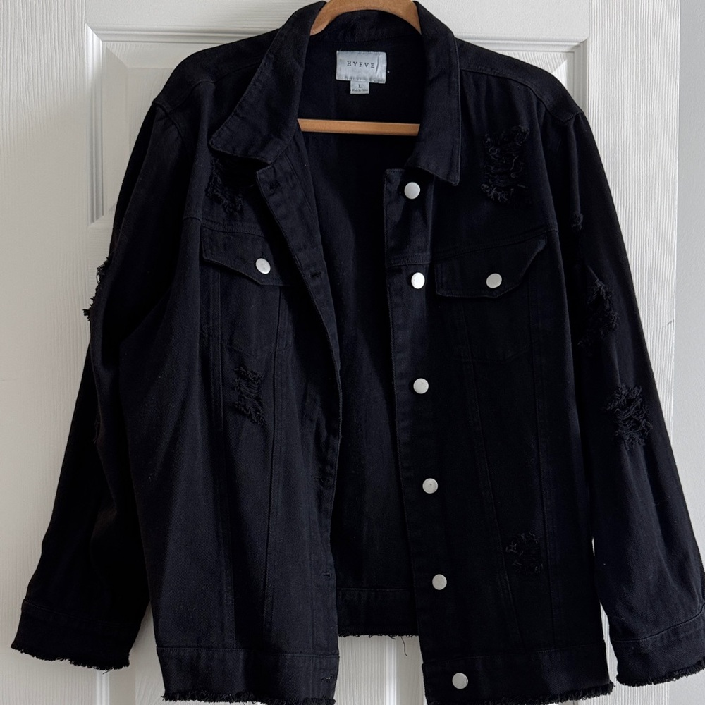 HYFVE Black Distressed Denim Jacket
